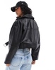 ASOS DESIGN leather oversized cropped trench coat in black