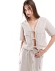 ASOS DESIGN tie front crop shirt in off-white