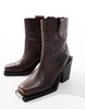 ASOS DESIGN Relax leather toe-clip western boots in brown burnish