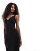 Bershka shaping plunge neck midaxi dress in black