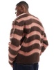 Bershka soft knitted stripe sweater in brown