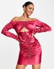 Amy Lynn off the shoulder satin ruched dress with cut out in hot pink