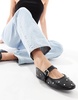 ASOS DESIGN Wide Fit Lou studded Mary Jane ballet flats in black