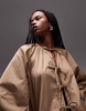 ARKET oversized blouse with bow front detail in dark beige