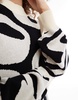 Monki oversized knit jacquard mini dress in black and white swirl pattern