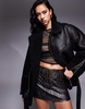 Aria Cove oversized faux shearling deep cuff jacket in black