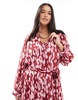 Vero Moda Curve chiffon tie waist mini dress in rhubarb print