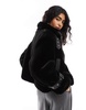 Bershka buckle detail faux fur jacket in black