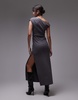 Topshop jersey twisted shoulder maxi dress in charcoal