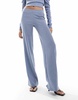 Bershka crinkle flared pants set in blue