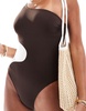 Accessorize monochrome swirl one shoulder swimsuit in brown and cream
