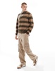 Another Influence chunky striped round neck sweater in brown