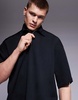 ASOS DESIGN overhead boxy plisse regular shirt in black
