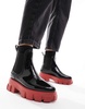 ASOS DESIGN Giana chunky chelsea rain boots in black and red