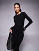 River Island Long Sleeve Button Up Midi Dress in black