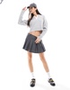 Bershka cable knit contrast collar sweater in gray & ecru