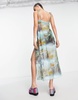 Weekday mesh strappy midi dress in cloud print