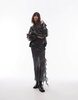 Topshop sheer panel bias maxi skirt with ruffle in grungy check