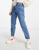 ASOS DESIGN Petite slim mom jeans in mid blue