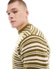 Another Influence striped round neck sweater in khaki