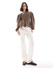 ASOS DESIGN shirred waist top in stone
