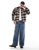 Bershka plaid washed shirt in brown
