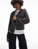 ARKET textured yarn wool cardigan with v-neck and front pockets in dark gray