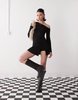 Reclaimed Vintage slinky long sleeve mini skort dress in black