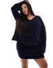 4th & Reckless Plus metallic tinsel V-neck sweater in navy - part of a set