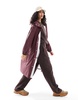 ASOS DESIGN rubberized rain parka coat in burgundy