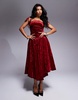 Amy Lynn Alexa puffball shoulder tie midi dress in velvet in red