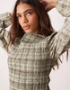ASOS DESIGN shirred slash neck blouse in green plaid