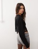 Miss Selfridge long sleeve lace hem detail top in black