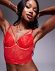 Ann Summers sweet surrender padded plunge corset lace and mesh bra in red