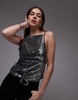 Free People silver sequin backless cami top in silver