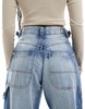 Bershka adjustable waist carpenter jeans in light wash blue