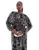 ASOS DESIGN Curve long sleeve allover fringe embellished maxi dress in black