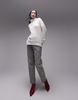 Topshop knitted chunky rib oversized funnel sweater in ivory