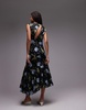 Topshop godet hem boutique occasion midi dress in black based winding floral
