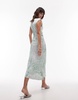 & Other Stories bias cut satin midi dress with drape detail in green oil print