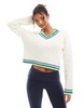Bershka contrast trim cricket sweater in white