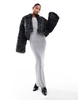 Aria Cove cropped faux fur oversized collar jacket in black