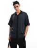 ADPT oversized camp collar shirt with boarder print in gray