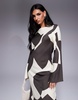 ASOS DESIGN biased slash neck maxi dress in brown abstract print