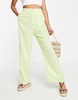 Stradivarius Petite wide leg linen dad pants in light wash green
