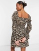 Miss Selfridge Petite shirred waist bow detail mini dress in animal