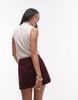 Topshop denim box pleat mini skirt in burgundy