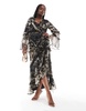 ASOS DESIGN Curve exclusive ruffle high-low hem midi dress in mono abstract print