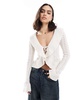 Bershka tie front cardigan in ecru
