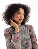 Miss Selfridge extreme flare sleeve 70s printed mesh mini dress